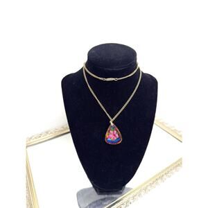 Vintage Orchid Flower Intaglio Glass Pendant with Iridized Finish - 1950's Mid